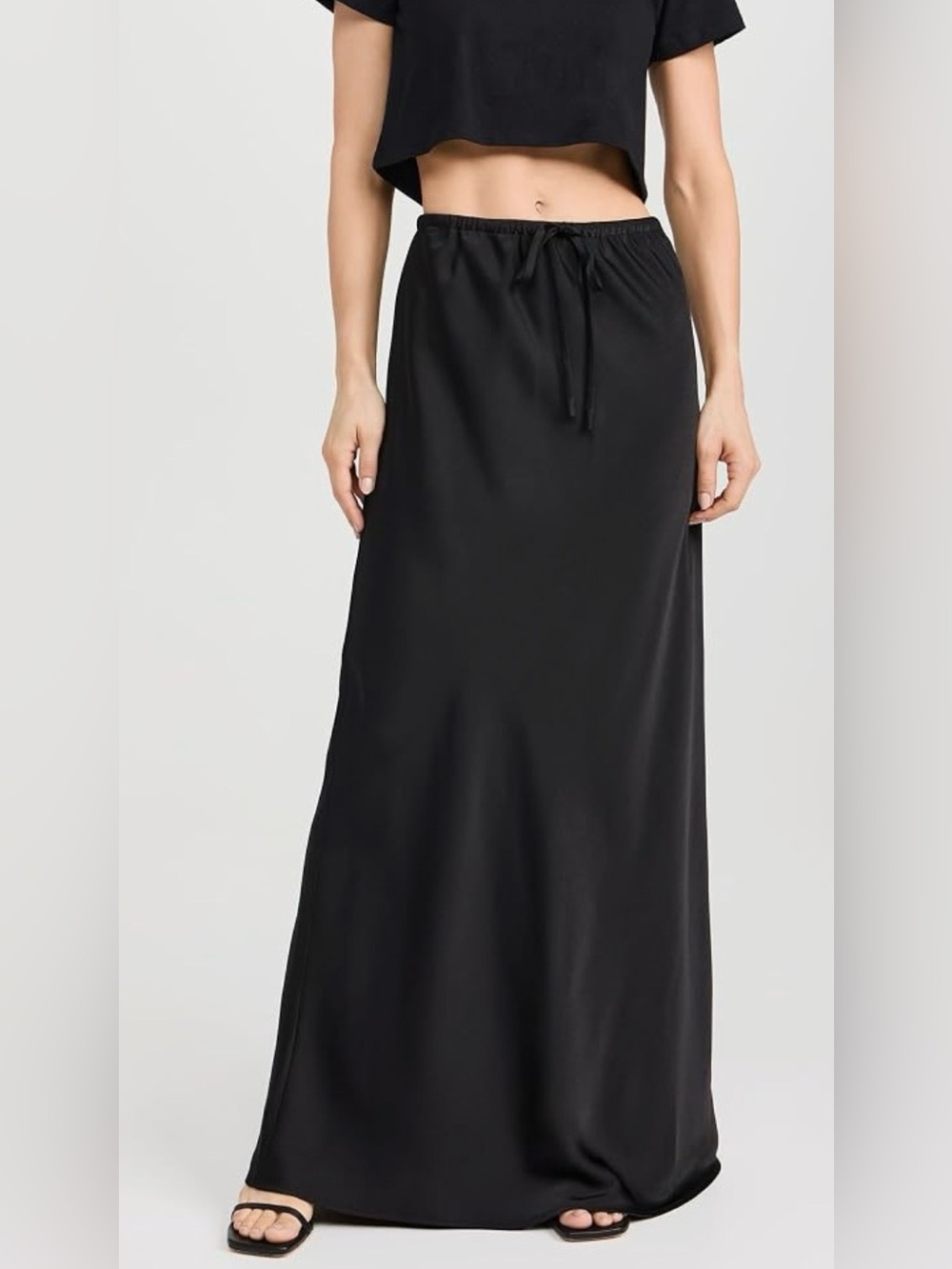 Wayf Black Drawstring linen lined Maxi Skirt size X small